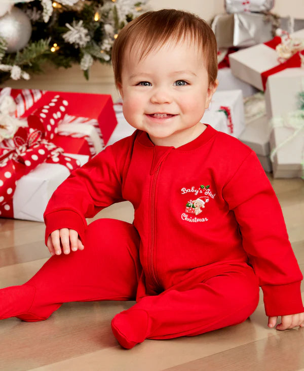 Baby's First Christmas 24 Red Zip Footie