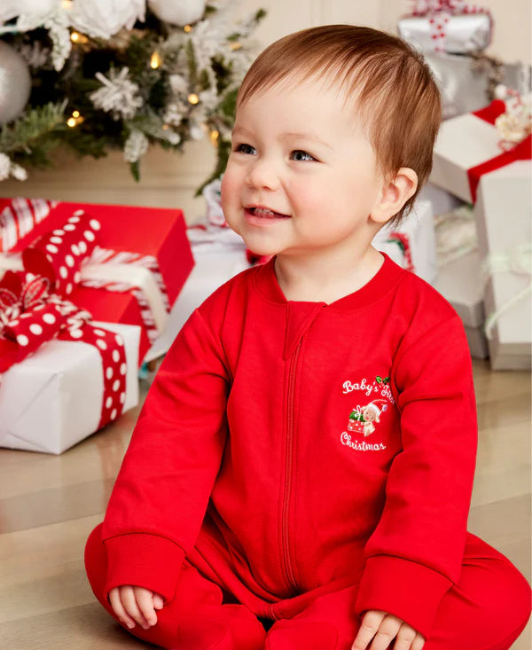 Baby's First Christmas 24 Red Zip Footie