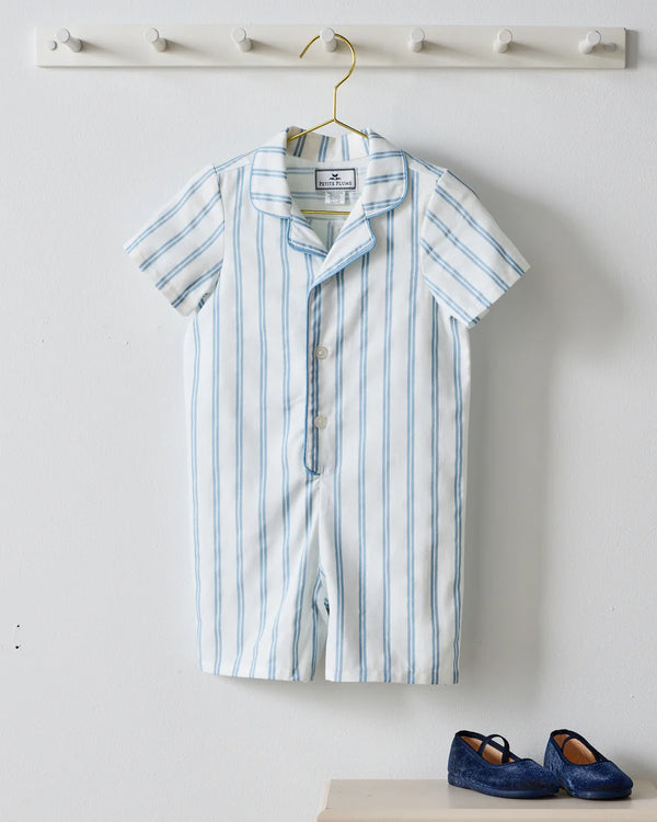 Baby's Twill Summer Romper, Periwinkle Stripe