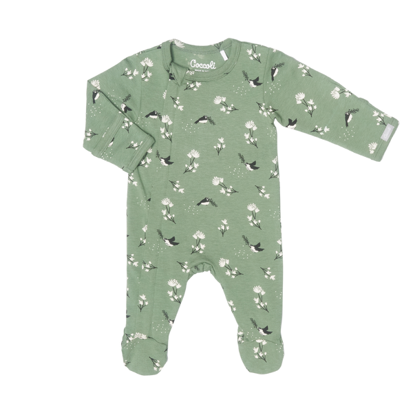 Cotton Modal Zipped Footie, Birds On Lily Pad