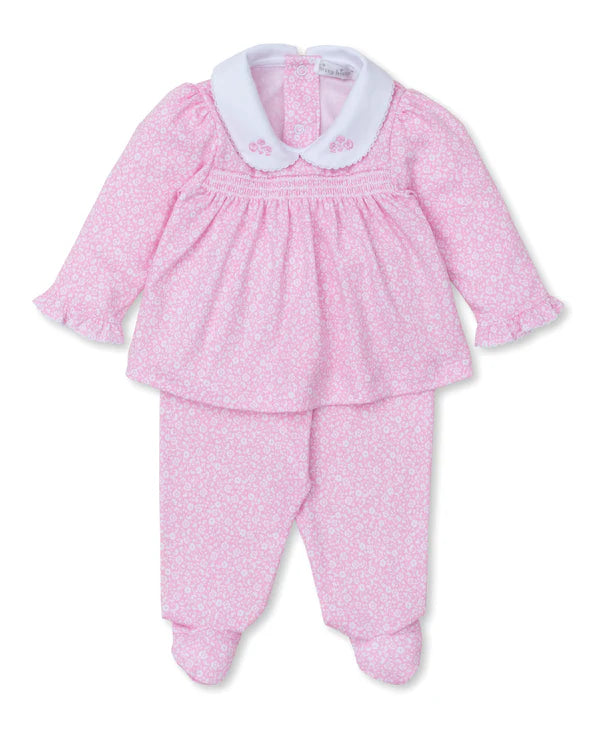 Fall Flower Patch Pink Smocked Footed Pant Set