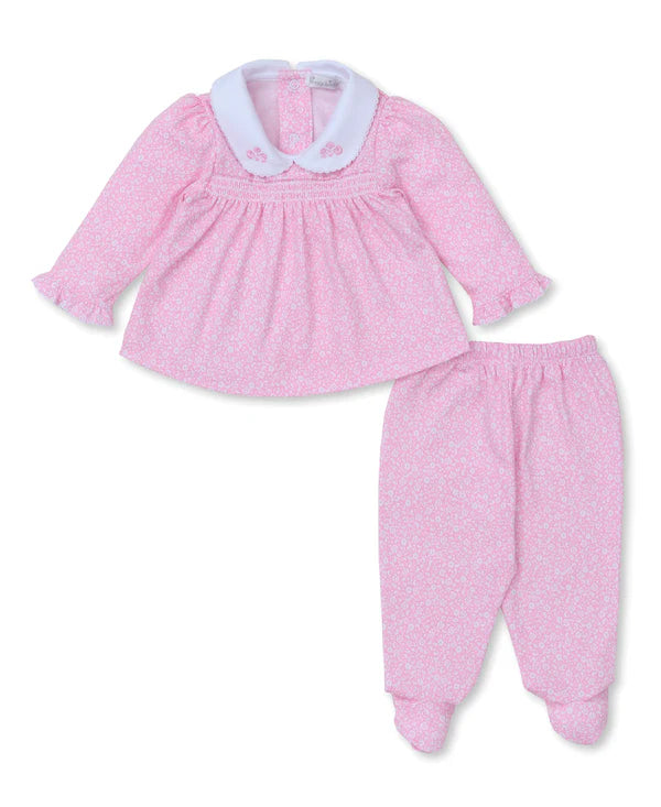 Fall Flower Patch Pink Smocked Footed Pant Set