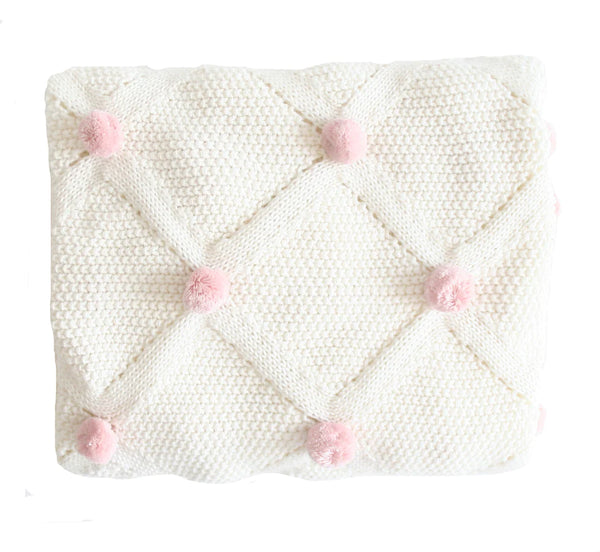 Pom Pom Baby Blanket, Ivory Pink