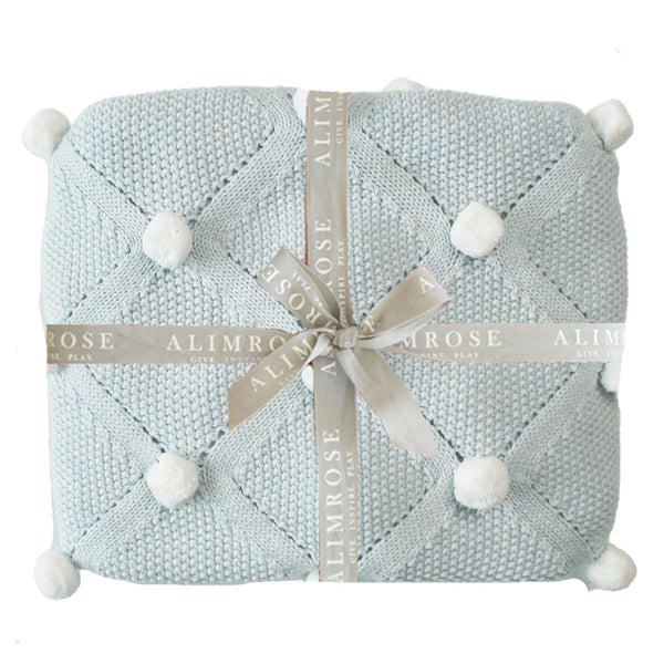 Pom Pom Baby Blanket, Powder Blue