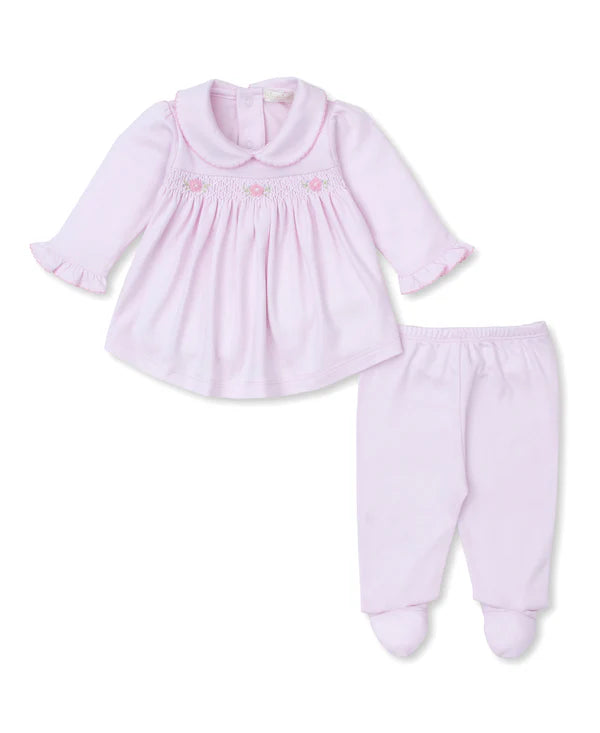 SCE Flower Bouquets Pink Hand Emb. Footed Pant Set