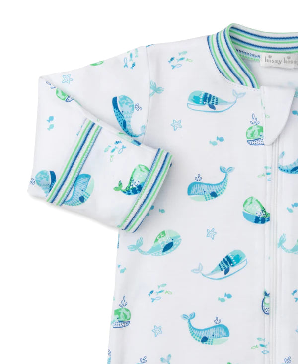 Watercolor Whales Zip Footie