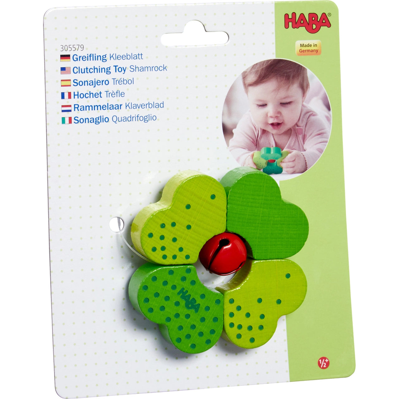 Shamrock Wooden Baby Rattle with Bell